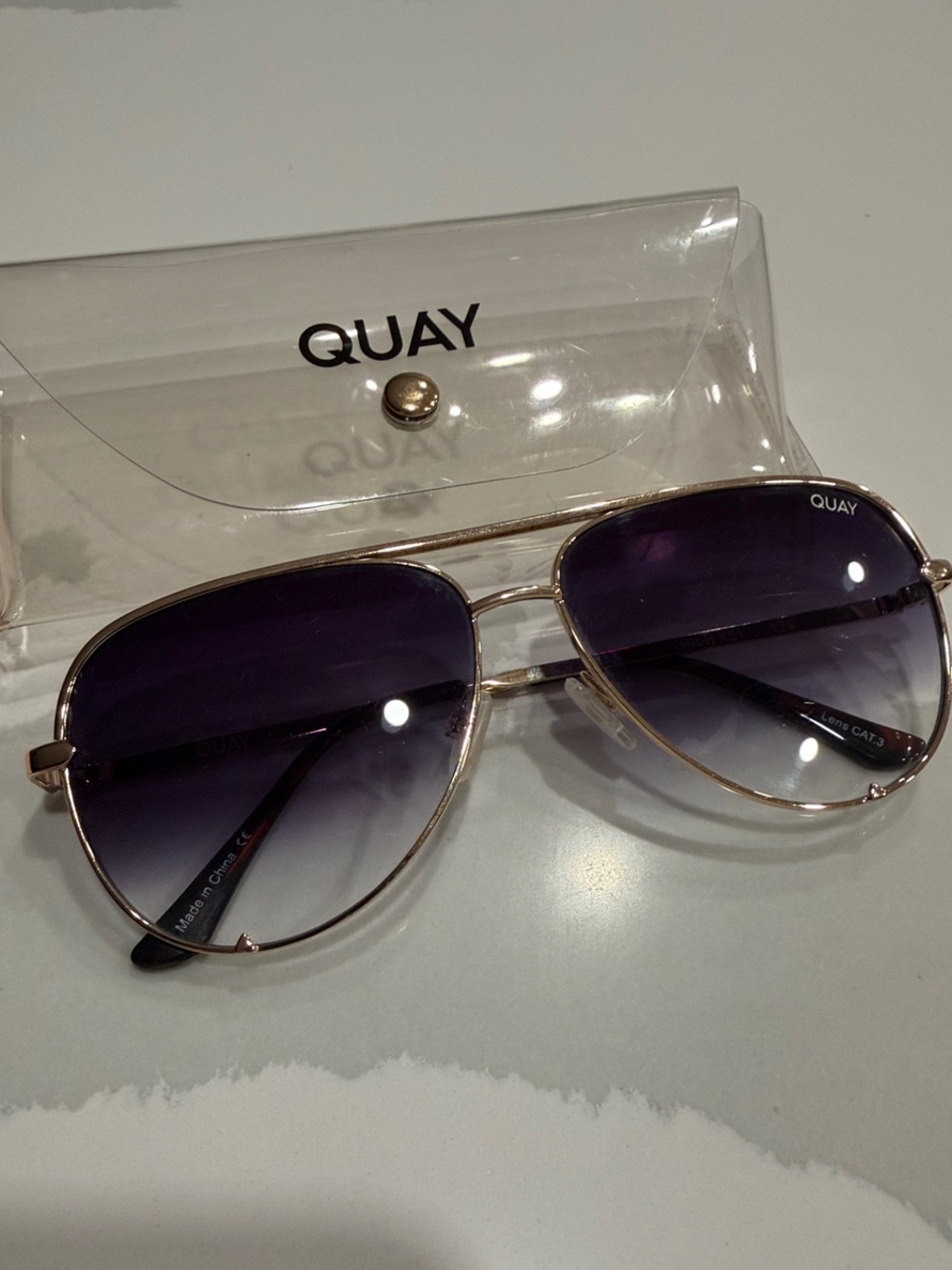 Quay Australia Gold Frame Sunglasses with Purple Gradient Lenses